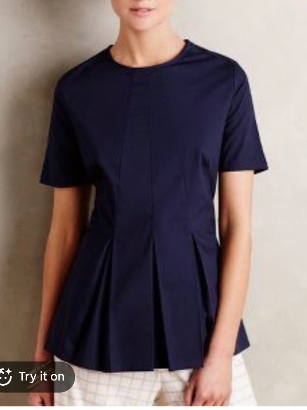 Anthropologie | HD in Paris Women's Pleated Poplin Peplum Blouse Navy‎